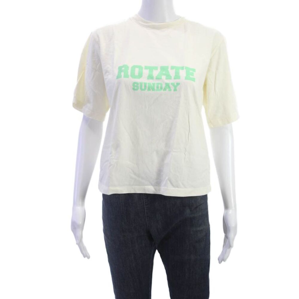 ROTATE Women Basic T-Shirt White Organic Cotton Short Sleeve Crew Neck Size XS